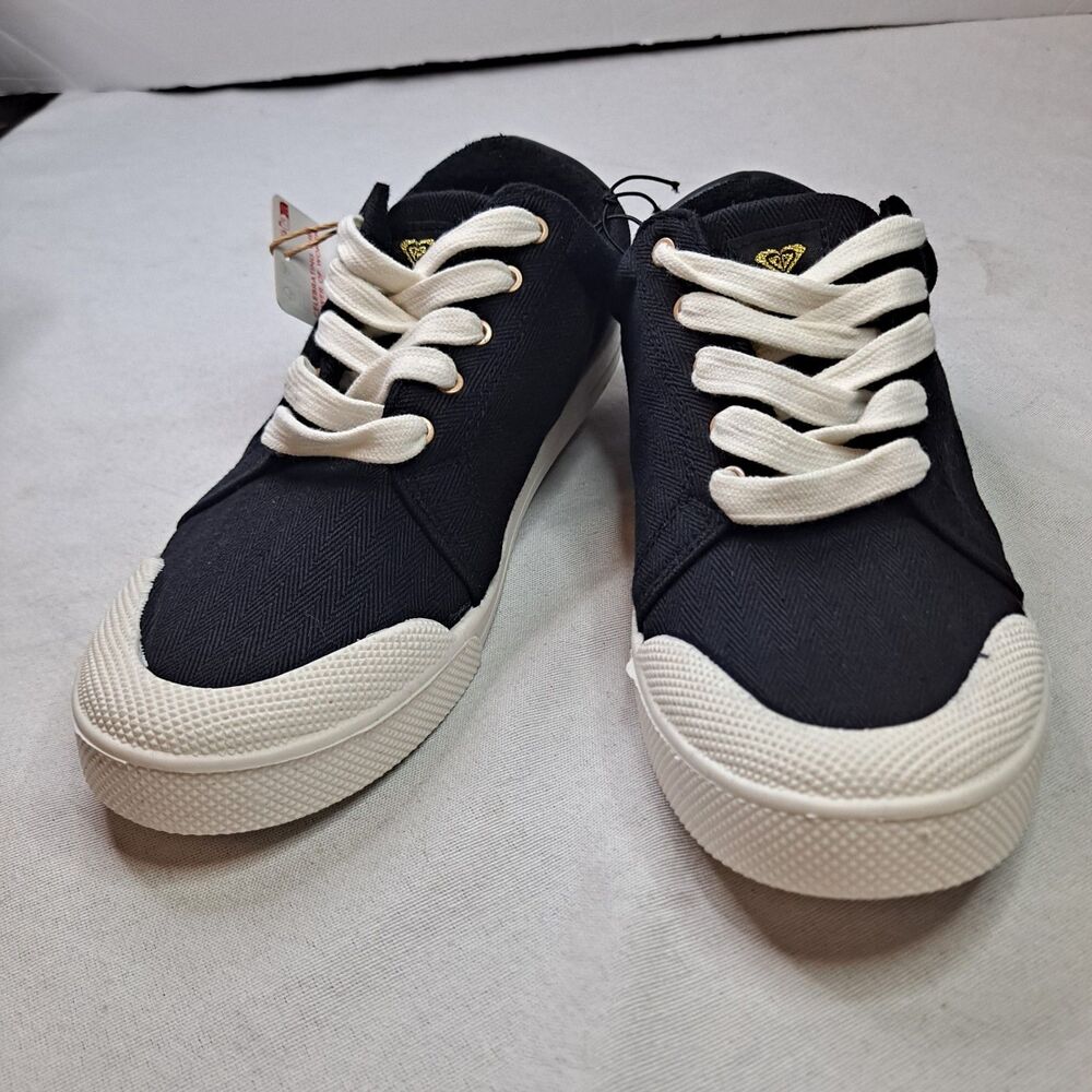 Roxy Pierview Black Canvas Lace Up Low Top Cushion Sneakers Women's Size 8
